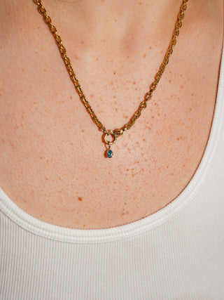 Drip Drop Blue Diamond Oval Cut Charm in Yellow 14k Gold