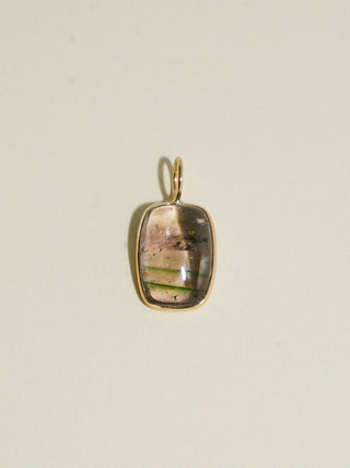 Striped Sweater Multi-Color Tourmaline Cushion Cabochon Charm in Yellow 14k Gold