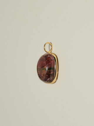 Green Flash Multi-Color Tourmaline Cushion Cabochon Charm in Yellow 14k Gold