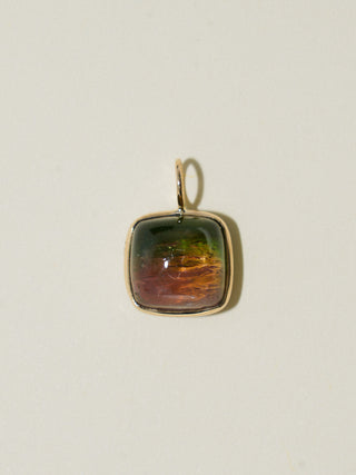 First Kiss of Fall Multi-Tourmaline Square Cabochon Charm in Yellow 14k Gold