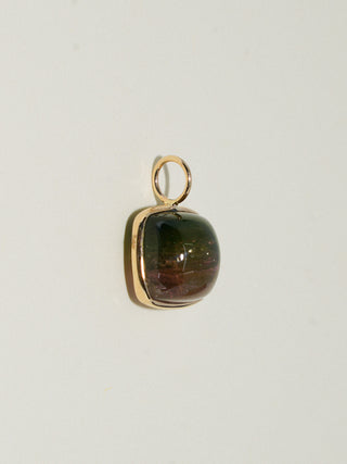 First Kiss of Fall Multi-Tourmaline Square Cabochon Charm in Yellow 14k Gold