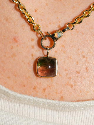 First Kiss of Fall Multi-Tourmaline Square Cabochon Charm in Yellow 14k Gold