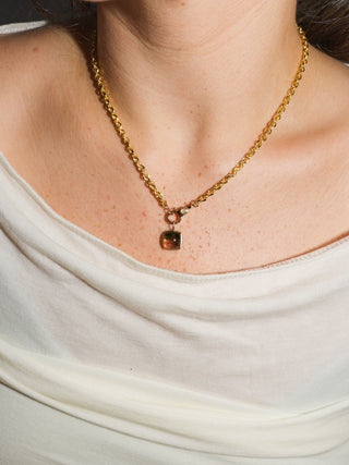First Kiss of Fall Multi-Tourmaline Square Cabochon Charm in Yellow 14k Gold