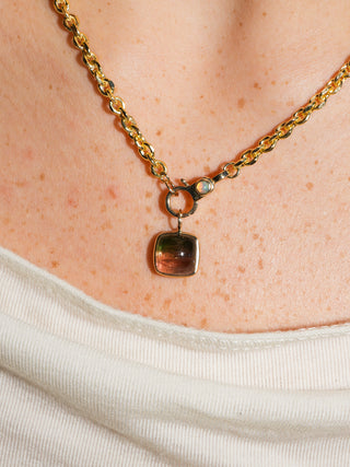 First Kiss of Fall Multi-Tourmaline Square Cabochon Charm in Yellow 14k Gold
