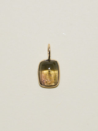 Rainforrest Multi-Tourmaline Cushion Cabochon Charm in Yellow 14k Gold
