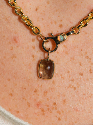 Rainforrest Multi-Tourmaline Cushion Cabochon Charm in Yellow 14k Gold