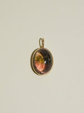 Dusk on Main Multi-Color Tourmaline Oval Cabochon Charm in Yellow 14k Gold
