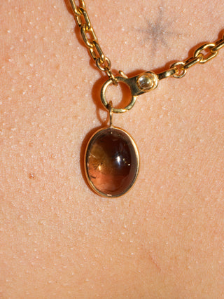 Dusk on Main Multi-Color Tourmaline Oval Cabochon Charm in Yellow 14k Gold