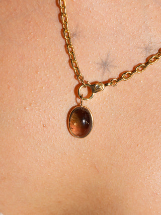 Dusk on Main Multi-Color Tourmaline Oval Cabochon Charm in Yellow 14k Gold