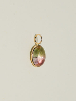 Roma Multi-Color Tourmaline Oval Cabochon Charm in Yellow 14k Gold