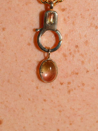 Roma Multi-Color Tourmaline Oval Cabochon Charm in Yellow 14k Gold