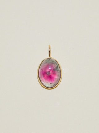 Tie Dye Multi-Color Tourmaline Oval Cabochon Charm in Yellow 14k Gold