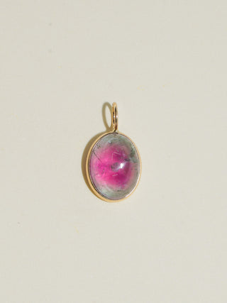 Tie Dye Multi-Color Tourmaline Oval Cabochon Charm in Yellow 14k Gold