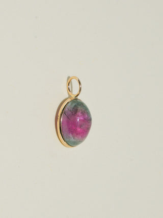Tie Dye Multi-Color Tourmaline Oval Cabochon Charm in Yellow 14k Gold
