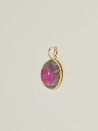 Tie Dye Multi-Color Tourmaline Oval Cabochon Charm in Yellow 14k Gold