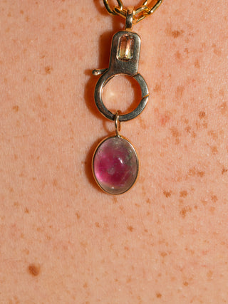 Tie Dye Multi-Color Tourmaline Oval Cabochon Charm in Yellow 14k Gold