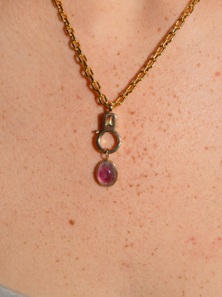 Tie Dye Multi-Color Tourmaline Oval Cabochon Charm in Yellow 14k Gold