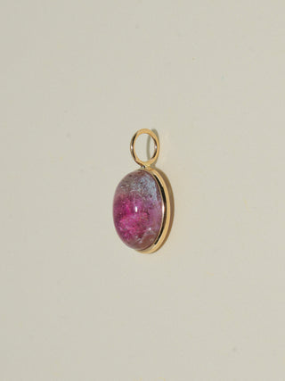 Cotton Candy Multi-Color Tourmaline Oval Cabochon Charm in Yellow 14k Gold
