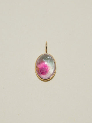 Cotton Candy Multi-Color Tourmaline Oval Cabochon Charm in Yellow 14k Gold