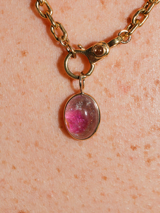 Cotton Candy Multi-Color Tourmaline Oval Cabochon Charm in Yellow 14k Gold