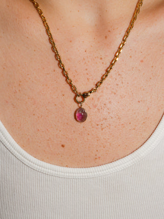 Cotton Candy Multi-Color Tourmaline Oval Cabochon Charm in Yellow 14k Gold