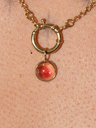 Candy Bowl Multi-Color Tourmaline Round Cabochon Charm in Yellow 14k Gold