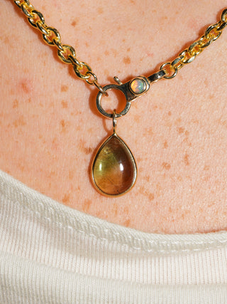 Emma Multi-Tourmaline Teardrop Cabochon Charm in Yellow 14k Gold