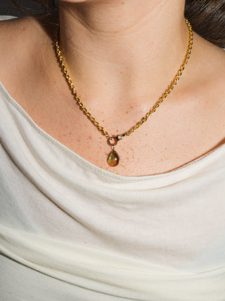 Emma Multi-Tourmaline Teardrop Cabochon Charm in Yellow 14k Gold