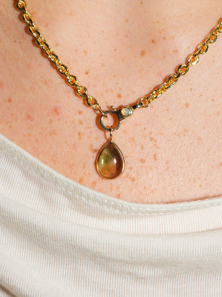 Emma Multi-Tourmaline Teardrop Cabochon Charm in Yellow 14k Gold