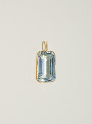 Window Pane Aquamarine Emerald Cut Charm in Yellow 14k Gold