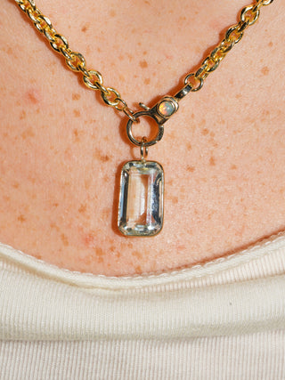 Window Pane Aquamarine Emerald Cut Charm in Yellow 14k Gold