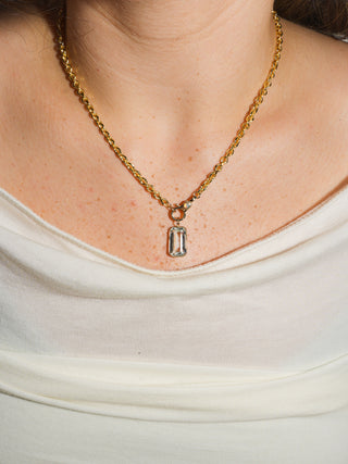 Window Pane Aquamarine Emerald Cut Charm in Yellow 14k Gold