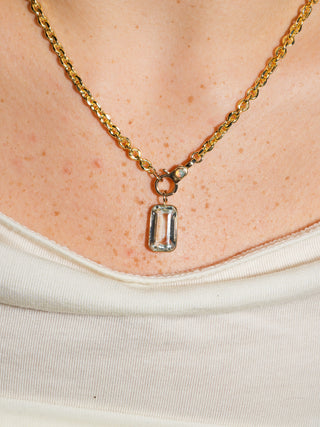 Window Pane Aquamarine Emerald Cut Charm in Yellow 14k Gold