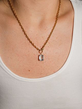 Orcas Island Aquamarine Emerald Cut Charm in Yellow 14k Gold