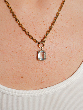 Orcas Island Aquamarine Emerald Cut Charm in Yellow 14k Gold