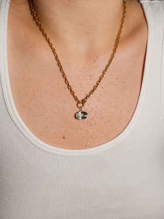 Coasting Aquamarine East West Oval Cut Charm in Yellow 14k Gold