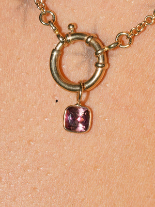 Late Night Pink Tourmaline Emerald Cut Charm in Yellow 14k Gold