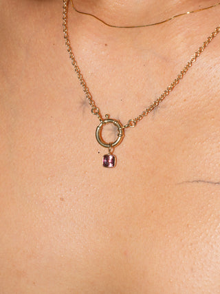 Late Night Pink Tourmaline Emerald Cut Charm in Yellow 14k Gold