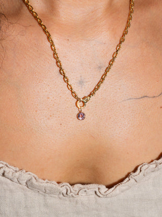 Belle Island Pink Tourmaline Oval Cut Charm in Yellow 14k Gold