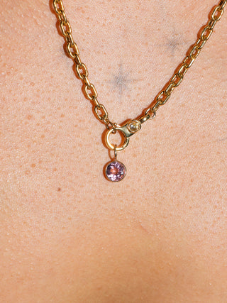 Belle Island Pink Tourmaline Oval Cut Charm in Yellow 14k Gold