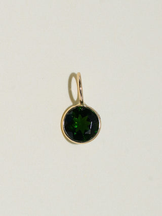 Tickled Teal Green Tourmaline Round Cut Charm in Yellow 14k Gold