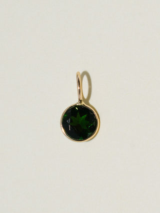 Tickled Teal Green Tourmaline Round Cut Charm in Yellow 14k Gold