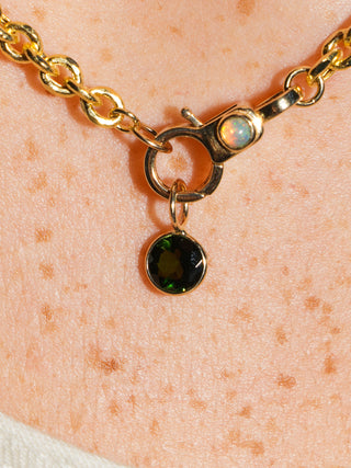 Tickled Teal Green Tourmaline Round Cut Charm in Yellow 14k Gold