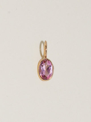 Candy Coated Pink Tourmaline Oval Cut Charm in Yellow 14k Gold