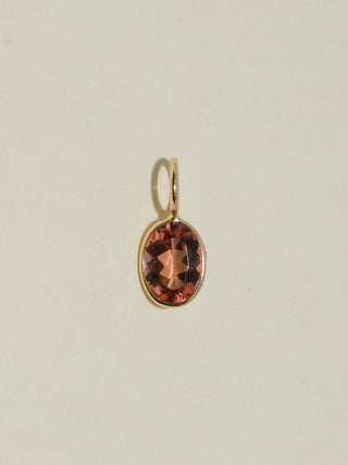 Peach Galette Pink Tourmaline Oval Cut Charm in Yellow 14k Gold