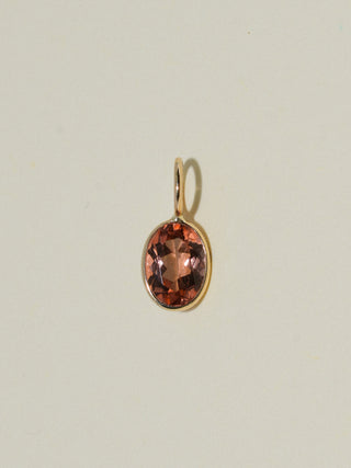 Peach Galette Pink Tourmaline Oval Cut Charm in Yellow 14k Gold
