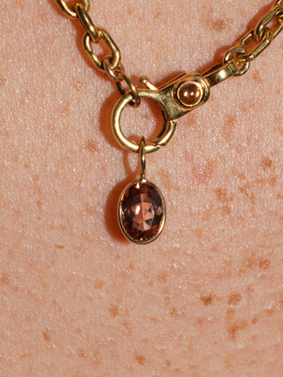 Peach Galette Pink Tourmaline Oval Cut Charm in Yellow 14k Gold