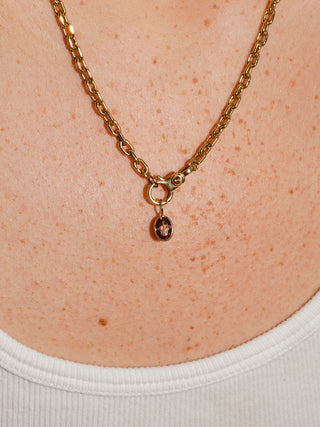 Peach Galette Pink Tourmaline Oval Cut Charm in Yellow 14k Gold