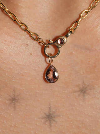 no tricks Pink Tourmaline Teardrop Cut Charm in Yellow 14k Gold
