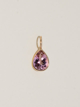 no tricks Pink Tourmaline Teardrop Cut Charm in Yellow 14k Gold